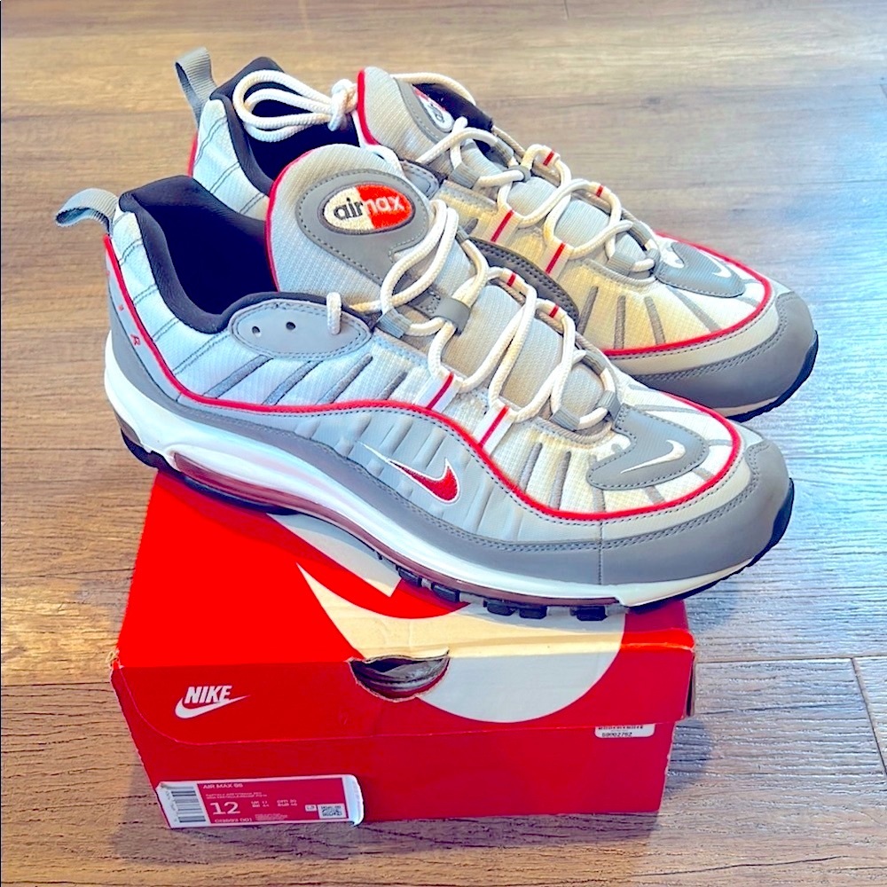 Nike Air Max 98 Men's Gray and Red Sneakers